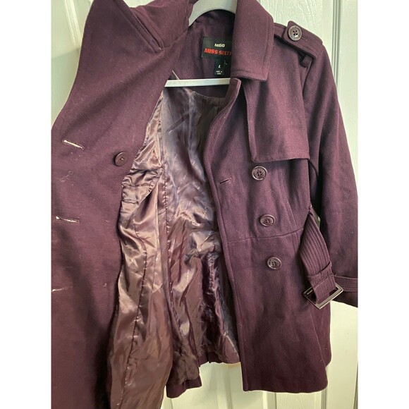 New Miss Sixty Purple Wool Blend Coat - Women's Sz Large Double Breasted Belted - Picture 8 of 9